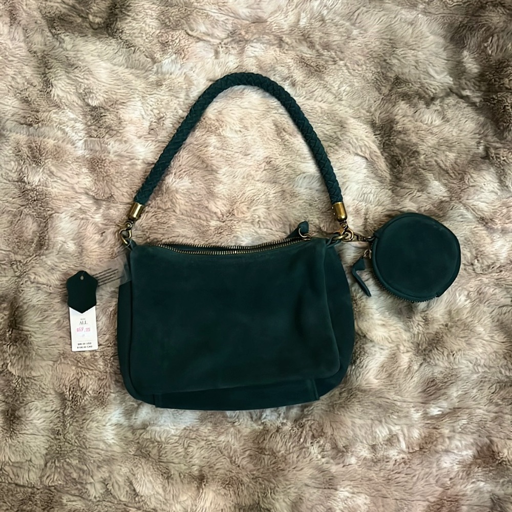 Anthropologie velvet green clutch, new with tags! Never used!